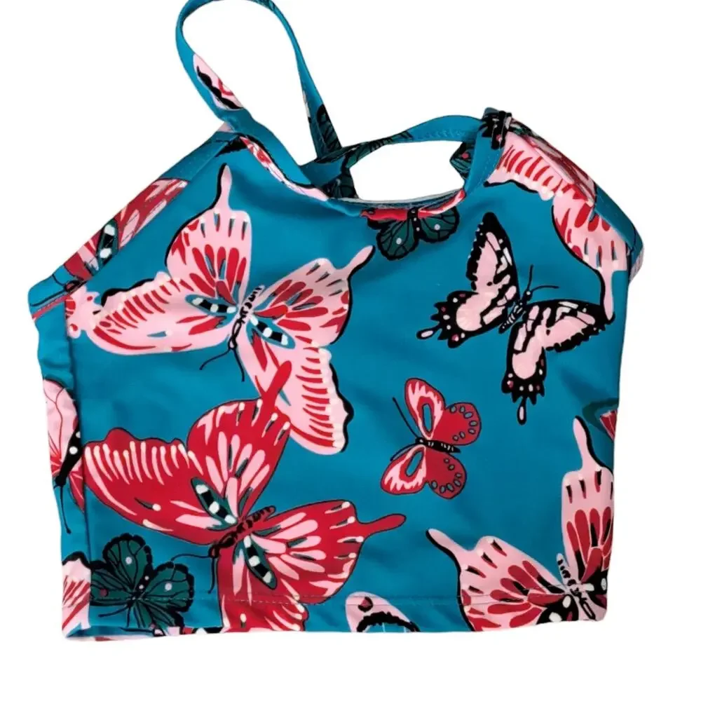 Hanna Andersson Girls Blue Butterfly 2 Piece Tankini Swim Set Size 2T 85 CM